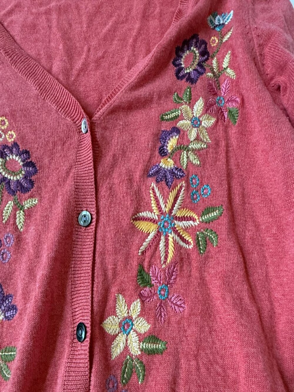 Sundance Womens L Embroidered Cardigan Sweater Floral Salmon pink Button Front - Picture 7 of 7